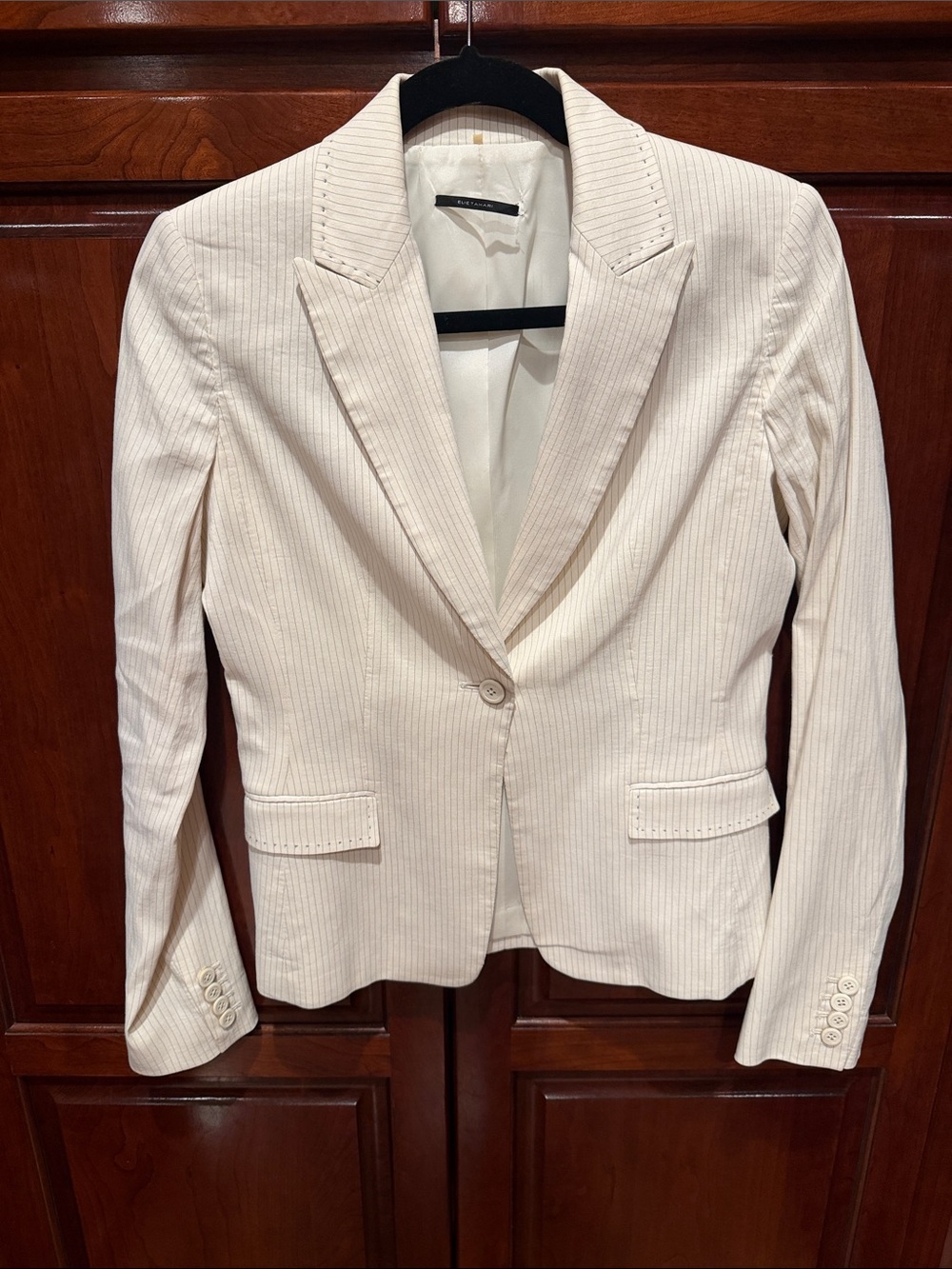 Elie Tahari Cream Pinstripe Single-Button Blazer